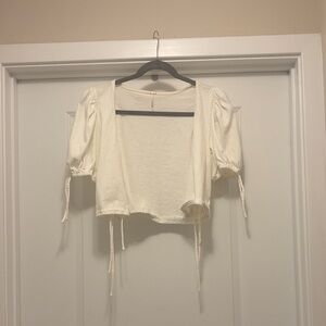 Free People tie Cream Puff Sleeve Crop Top shrug